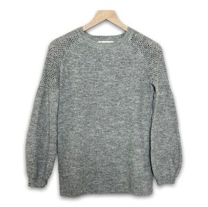 NANETTE LEPORE Crochet Shoulder Puff Sleeve Ribbed Crew Neck Pullover Sweater S